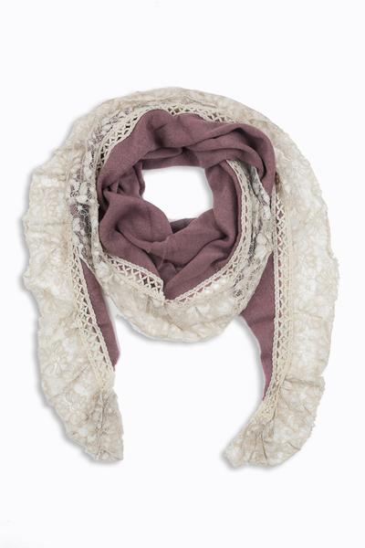 AsYou Satin Lace Trim Scarf Top In Champagne With White Lace-Pink
