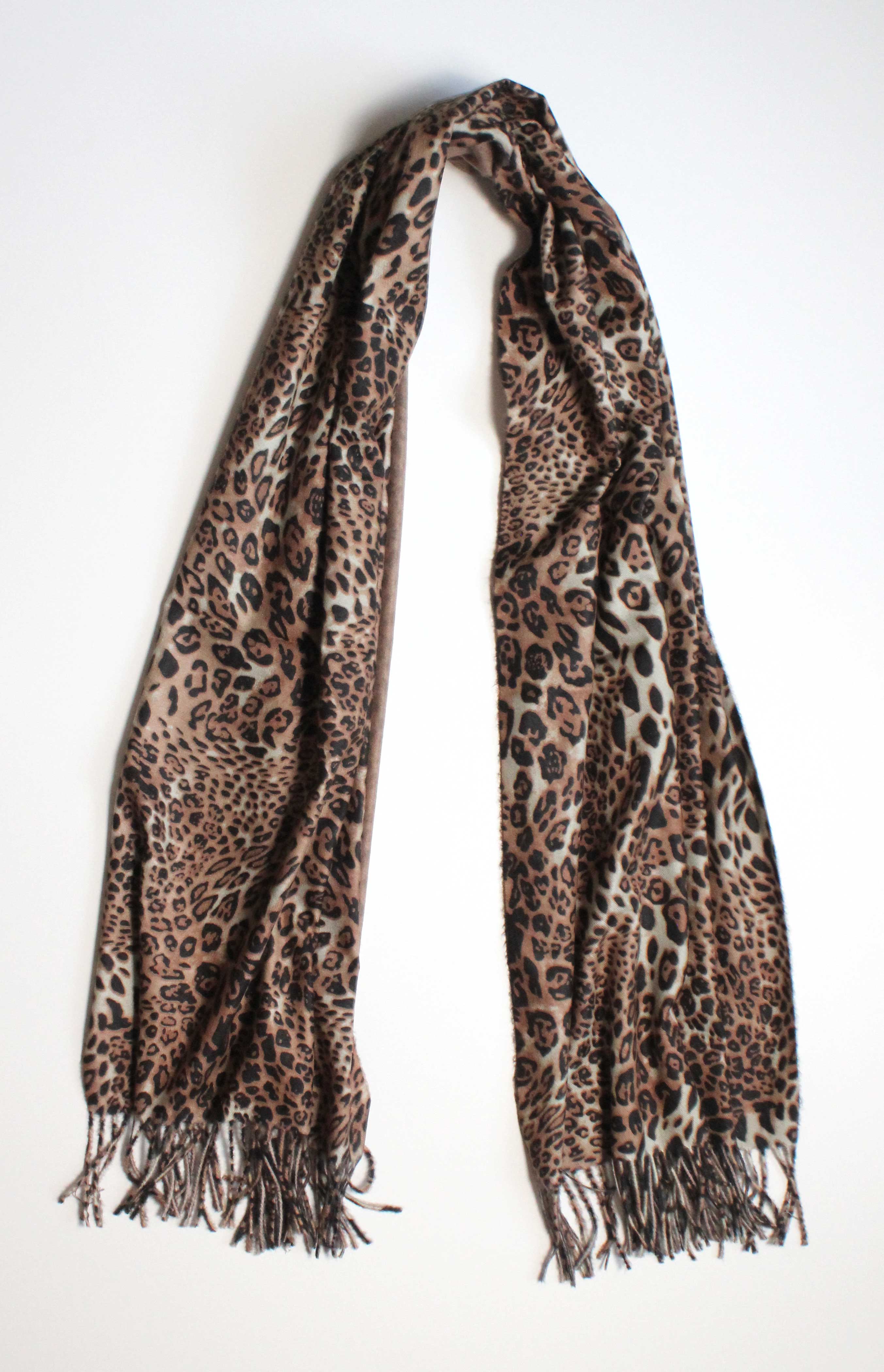 Teal Leopard Print Cashmere and Silk Wrap