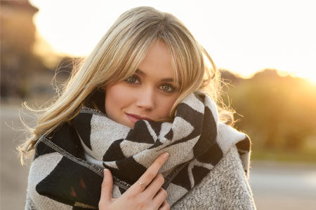 scarf, pink, grey, girl, cold, winter outfits - Wheretoget